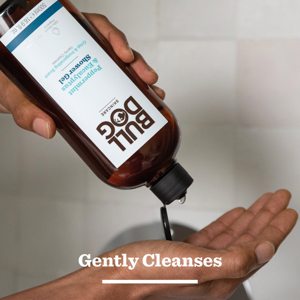 A person sprays Sensitive Spray Deodorant Bundle with natural ingredients, while the text Gently Protects appears at the bottom of the image.